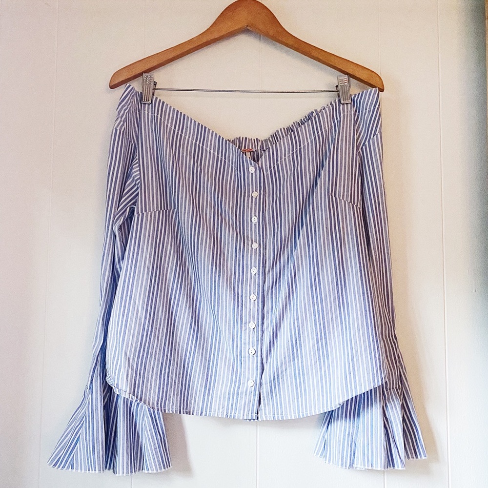 Free People Off Shoulder Striped Blouse